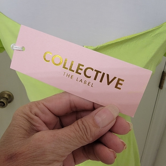 Collective the Label Size 6 Lime Green Puff Sleeve Tie Front Dress, NEW w/ Tag - Picture 6 of 16